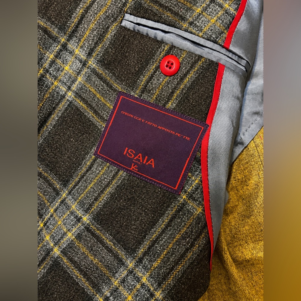 ISAIA Espresso 100% Aquacashmere Windowpane Sport Coat + Isaia 7-Fold Silk Tie - Picture 5 of 6